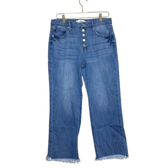 Kancan Taurus High Rise Straight Leg Jeans Women 11/29 Blue Denim Distressed‎ - Picture 1 of 5